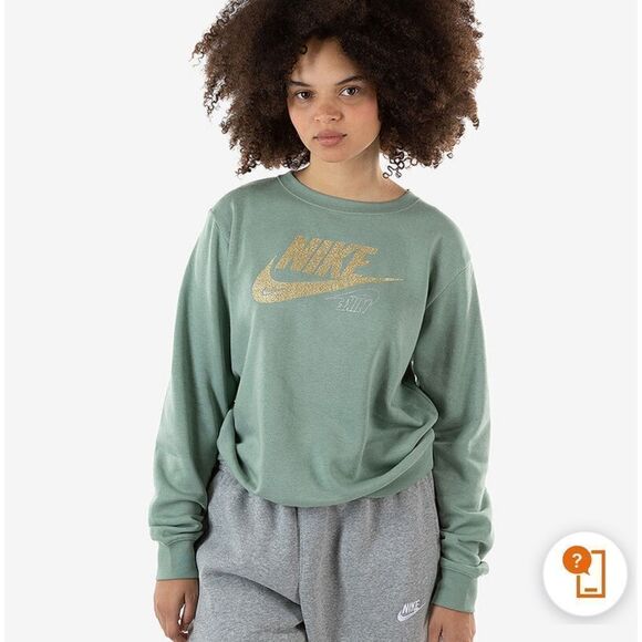 Nike Green  Glitter Crewneck Sweatshirt Size Small - Picture 1 of 10